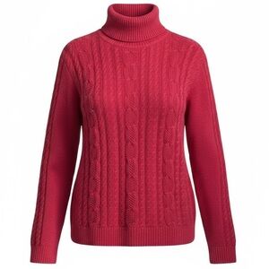 Y2K Vintage Wainscott Women S  Red Cable Knit Turtleneck Sweater Fisherman